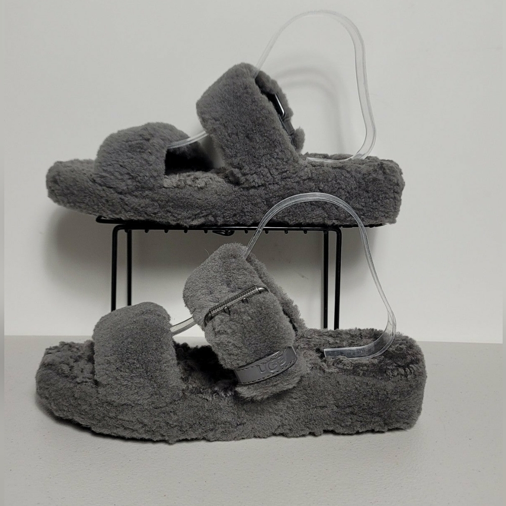 UGG FUZZ YEAH SHEEPSKIN SANDAL SLIPPER ADJUSTABLE GRAY SZ 10 1104662
